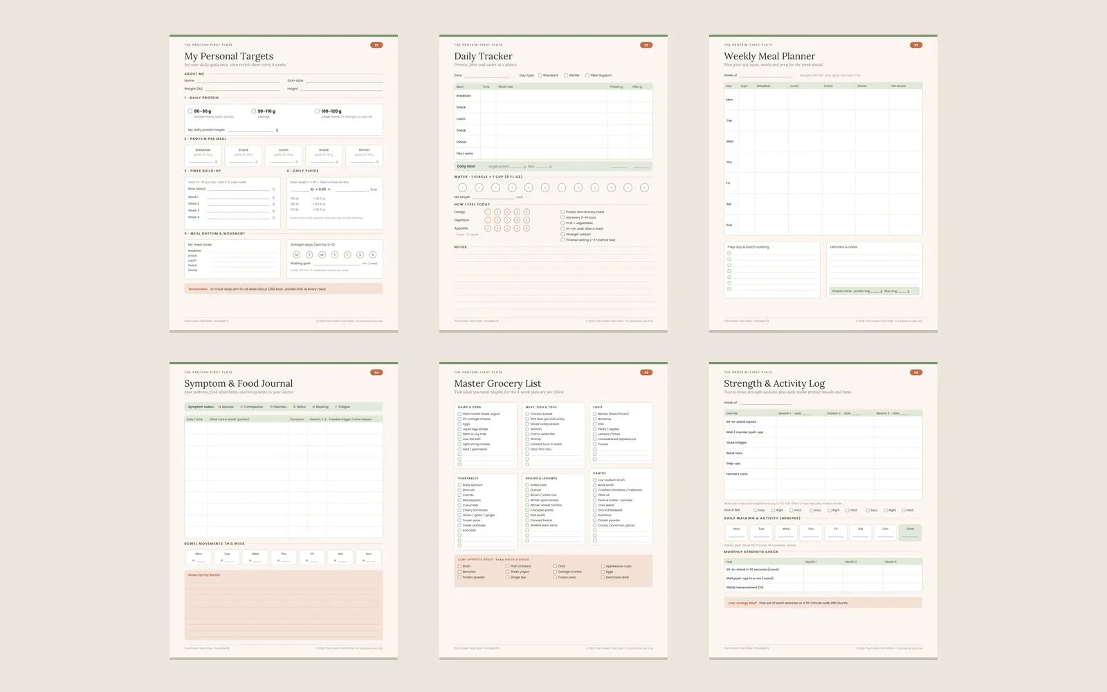Six printable sheets laid out side by side
